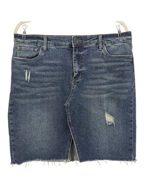 Kut From The Kloth Womens 12 Skirt Hannah Denim Jean Mini Raw Hem Distressed